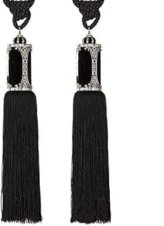 Helen curtain Luxury for Living Room Blackout Velvet 2 Panels s Set Luxury Tassel Bedroom s (Iron-Grey, (100W×96L)×2)