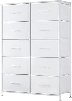 Dresser for Bedroom, 10 Storage Drawers, Wide Fabric Closet Chests Organizer Tower Furniture with Wooden Top Metal Frame for Clothes, Guest Room, Living Room, Hallway, Entryway