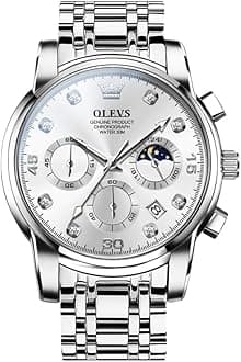 Men's Chronograph Watch, Gold Silver Stainless Steel Analog Quartz Watch, Waterproof Multi-Function Dial with Date Diamond Watches for Men