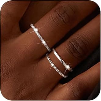 Moodear 3PCS Thin Stackable Ring Set - Dainty 14K Gold Plated Thumb CZ Rings for Women Non Tarnish Size 5-12