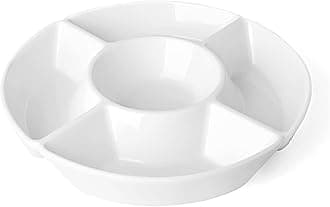 Sweese 712.101 Chip & Dip Serving Set, Porcelain Divided Serving Platter, Relish Tray, Perfect for Chips and Dip, Veggies, Candy and Snacks, White