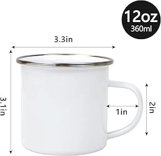 12Pcs Sublimation Blank White Enamel Mug 12 OZ with Silver Rim Camping Travel Coffee Metal Mug Can be used as a gift for Christmas Thanksgiving Mother's Day Father's Day