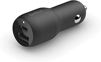 Belkin 37W Dual Port Fast Car Charger, USB Type C 25W PPS and USB A 12W for Samsung Galaxy S23, S22, Ultra, 5G, Plus, Note 20, iPhone 14, 13, 12, Pro, Max, Mini & More - Black 12 Volts