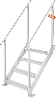 VEVOR Dock Stairs 4 Steps, 500lbs Load Pool Steps, Adjustable Height Aluminum Dock Ladders, Pontoon Boat Ladder with Handrails & Widen Nonslip Pedals for Lake/Pool/Marine Boarding/RV/House