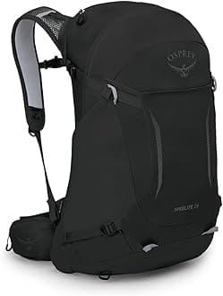 Osprey Hikelite 28L Lightweight Hiking Backpack - Durable Travel Daypack with Rain Cover for Men and Women, Black, S/M