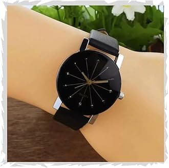 Acnos Brand Analog Watch for Girls 5 Diffrent Dial Diamond Cut Glass Black Leather Watch for Women Analog Girl Watches