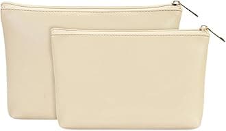 Wandering Nature Makeup Bag Small Cosmetic Bag for Purse 2 Pack Small Make Up Pouch Vegan Leather Cute Travel Pouch with Zipper for Women,Beige