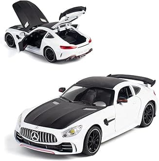 Exquisite car Model 1/24 Benz AMG GTR Toy Cars Model Car, Zinc Alloy Pull Back Toy car with Sound and Light for Kids Boy Girl Gift. (White)