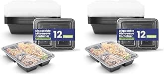 SNH Packing 12 Pieces Disposable Microwave Container Rectangular - 3 Compartment (Pack of 2)