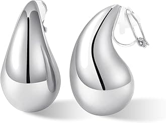 Gold Drop Clip On Earrings Dupes Teardrop Chunky Non Pierced Earring 14K Real Gold Plated Hypoallergenic Lightweight Earrings for Women and Girl（Gold and Silver）