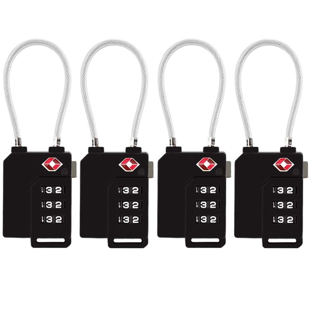TSA Lock Security 3 Digit Combination Suitcase Luggage Bag Code Lock Padlock (Black-4-Pack)