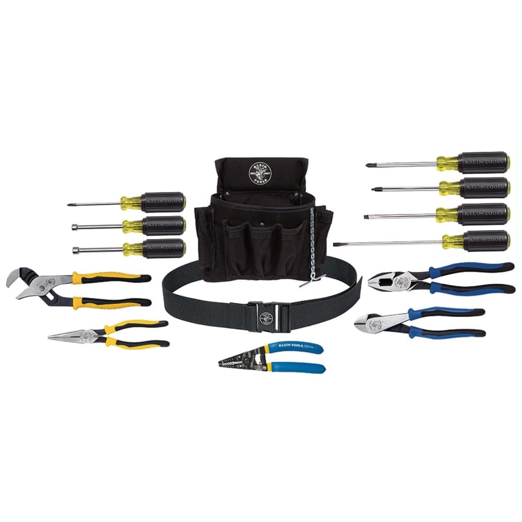 92914 Tool Kit, Tool Set Includes Basic Tools, Pouch and Belt for Journeyman, Linesman, Professionals and Homeowners, 14-Piece