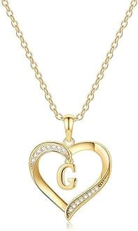 YesteelHeart Initial Necklace for Women, 14K Gold Plated Cubic Zirconia Heart Pendant Necklace, Dainty Initial Charm Necklace Letter A to Z Initial Jewelry for Women Girls