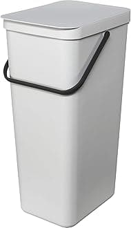 Brabantia - Sort & Go Waste Bin 40L - Large Recycling Bin for Kitchen - Stay Open Lid - Carry Handle - Easy to Clean - Fits Closely to the Wall - Compost Bin - Light Grey - 27 x 35 x 62 cm