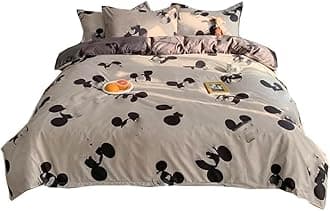 HOLY HOME Kid’s Bedding, Cartoon Mouse Duvet Cover Set 4 Piece Birthday Gift Bedclothes (Full, Grey)