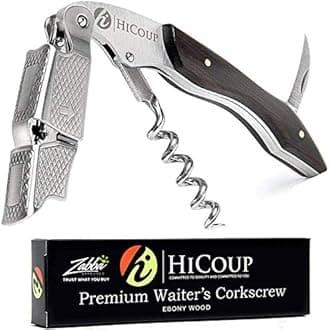 Hicoup Wine Opener - Professional Corkscrews for Wine Bottles w/Foil Cutter and Cap Remover - Manual Wine Key for Servers, Waiters, Bartenders and Home Use - Pearl Black Resin