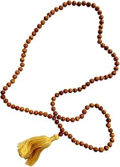 Trademarked 108 Beads Genuine Sandalwood Tibetan Meditation Prayer Japa Mala, Necklace. 5-6 MM Beads Size