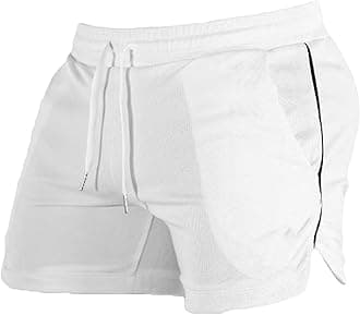 Men's Casual Bodybuilding Gym Shorts Workout Training Quick Dry Short Pants Lightweight Fitness Exercise Shorts (White,Medium)