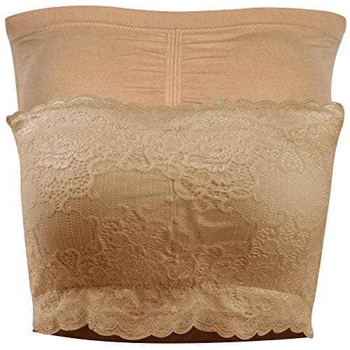 Somewhere Womens Bandeau Bra, Plus Size Basic Stretch Comfortable Wireless Strapless Bra for Yoga Dancing White and Beige,XXXL