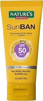 NATURES ESSENCE Sunban Suncreen SPF 50 PA+++ | No White Cast and Broad Spectrum Sun screen | For All Skin Types | Non Greasy | Lightweight | For Men & Women | 60ml
