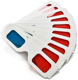 3D Paper Glasses, Red and Cyan Anaglyph, White Cardboard Frame, 50 Pairs