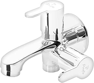 Pixaflo Fission Brass 2-Way Bib Cock 2-in-1 Tap Two Way Two in One Faucet with Wall Flange, Chrome