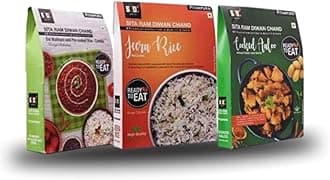 Sita Ram Diwan Chand Ready to Eat Dal Makhani and pre-cooked rice | Jeera Rice | Cooked Aaloo 300 Gram Each| No Preservatives |No Artificial Flavors| 100% Natural Ingredients | Tasty Snacks-Pack of 3