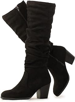 RF ROOM OF FASHION Women's Stacked Heel Slouchy Knee High Boots (Regular Fit)