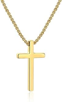 Ursteel Cross Necklace for Men, Silver Black Gold Stainless Steel Cross Pendant Necklace for Men, 16-30 Inches Box Chain, 76.20 cm, Stainless Steel, No Gemstone