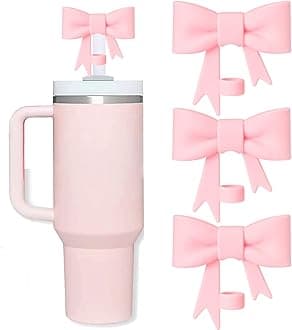 Bow Straw Covers Cap Toppers Compatible with Stanley Tumbler Cups, Cute Pink 10mm Reusable Silicone Straws Topper for 40oz Tumbler with Handle, Stanleys Cup Accessories,3Pcs