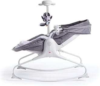 Tiny LoveCozy Rocker, 0+ Months, Up to 9 kg, Music & Lights, 3 Reclining Positions, Lightweight, Portable, Soft Vibrations, Adjustable Canopy & Toy Arm, Magical Tales, Grey