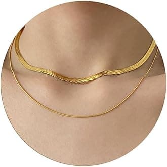 Herringbone Choker Necklace Set Double Layer Snake Chain Herringbone Chain Necklace Layering Necklace Set Cuban Chain Necklace for Women