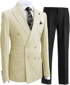 Men's Suits Slim Fit 2 Piece Double Breasted Business Blazer+Pants Set Prom Tuxedos Jacket for Wedding Grooms