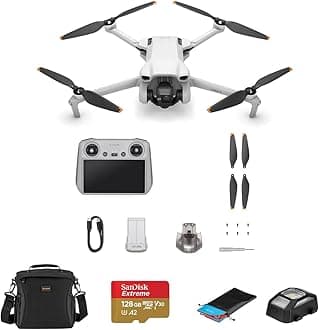 DJI Mini 3 Drone with RC Remote Controller Bundle with 128GB microSD Card, Shoulder Bag, Anti-Collision Light, Landing Pad