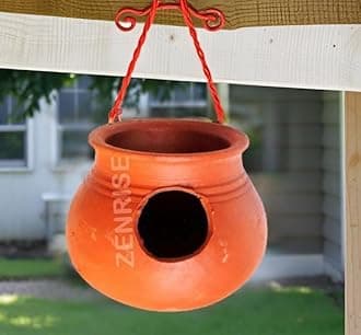 ZENRISE Clay Pot Mud House for Egg Laying and Breeding for Budgies Love Birds in Cage and Balcony (15cm, Red Brown) - Indoor, 1 Piece