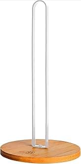 Paper Towel Holder - Wooden Countertop Stand with Non-Slip Wood Base, Minimalistic Modern Style for Kitchen, Home, Office (White)