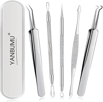 YANBUMU blackhead remover tools, Pimple Popper Tool Kit, Stainless Steel black head remover for face, Pimple extractor Tweezers for Acne Comedone Zit Whitehead, blackhead tweezers 5pcs