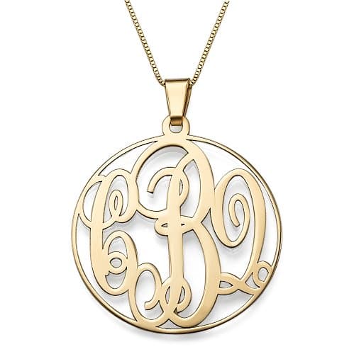 14K Solid Gold Monogram Necklace - Custom Made with any Initials! Free engraving! (14k Gold, 18 Inches)