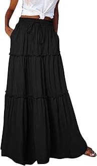 Midi Skirts for Women UK Elasticated Waist - Midi Skirts for Women UK A Line - Knee Length Skirt Tiered Maxi Skirt Cotton Ladies SummerSkirts Long Summer Solid Colorskirt Vacation Outfits