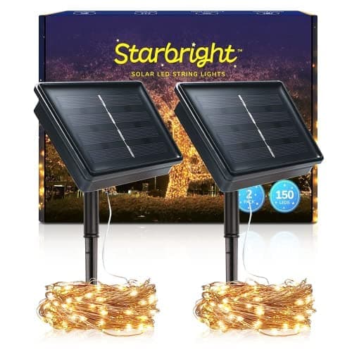 Starbright Solar LED String Lights - 2 Strings Warm White 150-Bulb Fairy Lights, 8 Lighting Modes for Outdoor, Garden, Tree, Patio, Fence, Hedge