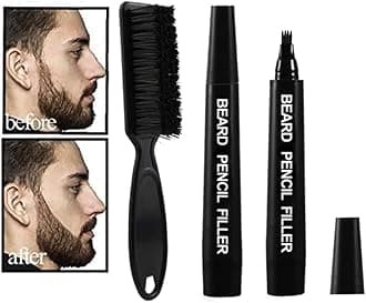 Beard Pencil Filler for Men (Improved Version) Long Lasting -Beard Pen with a Micro-Fork Tip Applicator Creates Natural Looking Beard, Moustache & Eyebrows (Dark brown-2p)