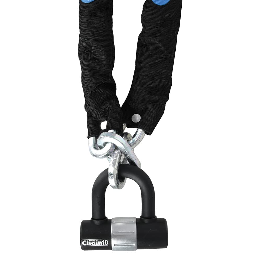 10 Square Link Chain with Double Locking Padlock, Black, 1.4 x 10 mm