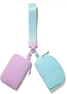Mini Zip Around Keychain Wristlet Wallets Small Portable Dual Pounch Wristlet Detachable Coin Purse Pocket Gifts for Women Travel Sports Outdoors (Lavender+Icing Blue)