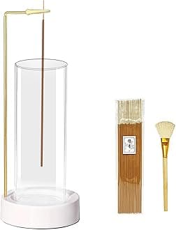 CEREMONY Incense Holder, Ceramic Incense Holder for Sticks with Glass Ash Catcher, Incense Burner for Meditation Yoga Spa Room Decor(Beige)