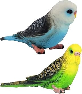 LOGOFUN 2pcs Simulation Birds Figrines Plastic Parakeets Statue Model Wildlife Garden Decoration (Green + Blue) - 3.14X1.26X0.90in