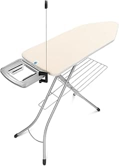 Brabantia XL Comfort Ironing Board with Solid Steam Iron Rest & Rack & Cord Holder | Large (Size C) | Fairtrade Ecru Cover | Adjustable Height (27-38"), Easy Fold, Anti-Collapse Lock, Non-Slip Feet