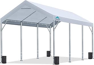 ADVANCE OUTDOOR 12x20 ft Canopy Garage Heavy Duty Carport Car Boat Shelter Party Tent, Adjustable Peak Height from 9.5ft to 11ft, White