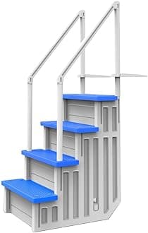 Anti-Slip in-Pool Steps | White/Blue Steps | for Above Ground Swimming Pools | Can Mount to Decks 48" to 54" H | Safety Stairs Capacity Up to 350 lbs