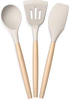 Silicone Non Stick Spatula Set of 3,Non Stick Serving Spoon | Silicone Spatula Set for Cooking and Serving | Kitchen Tool (White,Set of 3 Piece)