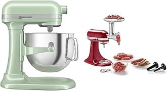 KitchenAid® 7 Quart Bowl-Lift Stand Mixer, Pistachio & KSMMGA Metal Food Grinder Attachment, Silver